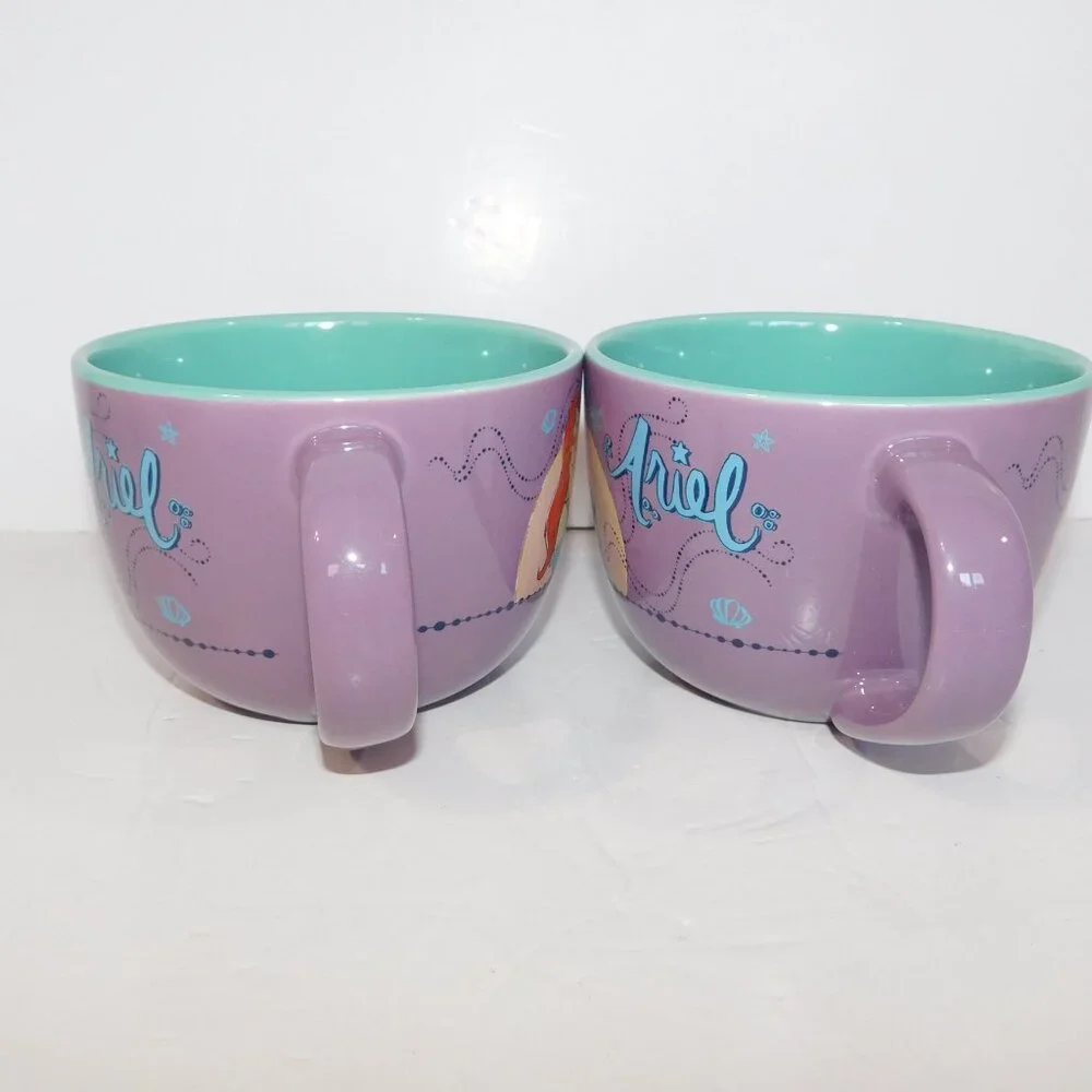 2 Disney Ariel Little Mermaid Purple Teal 24 oz Soup Coffee Cereal Mugs UNUSED - Picture 5 of 7